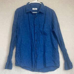 Uniqlo Men's Blue 100% Linen Button Up Shirt Sz M